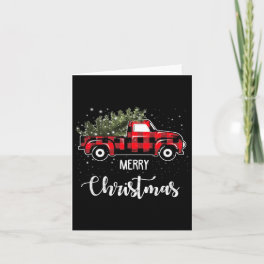 Vintage Wagon Red Truck Christmas Tree Pajama Fami Card