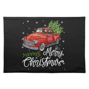 Vintage Wagon Red Truck Christmas Tree Pajama Fami Cloth Placemat
