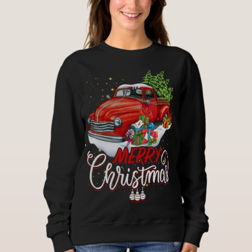Vintage Wagon Red Truck Christmas Tree Pajama Fami Sweatshirt