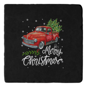 Vintage Wagon Red Truck Christmas Tree Pajama Fami Trivet