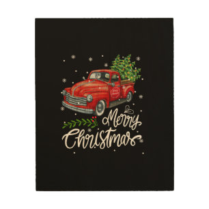 Vintage Wagon Red Truck Christmas Tree Pajama Fami Wood Wall Art
