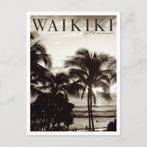 Vintage Waikiki Hawaiian Palm Announcement Postcard