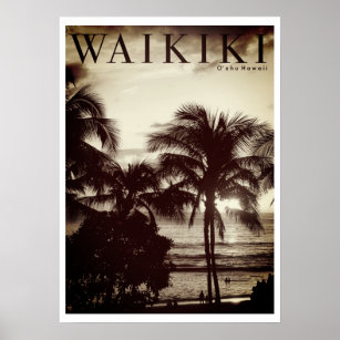 Vintage Waikiki Hawaiian Palm Poster