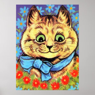 Vintage Wain Cat With Flowers Poster