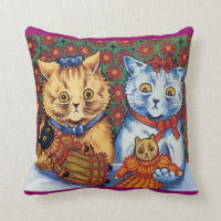 Vintage Wain Cats With Dolls Throw Pillow