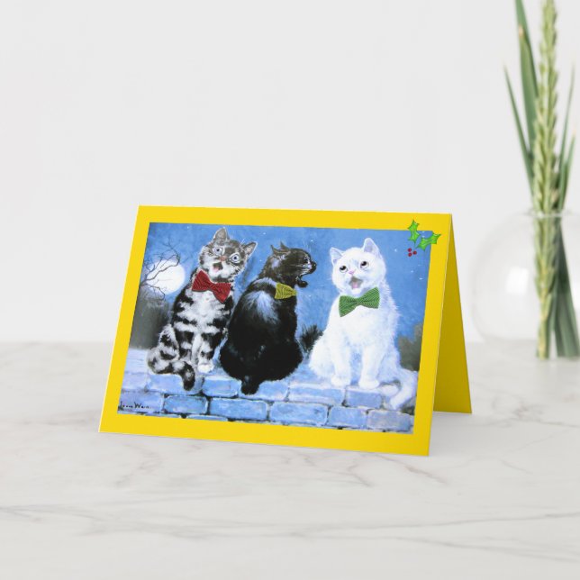Vintage Wain Christmas Cats Choir Art Holiday Card (Front)