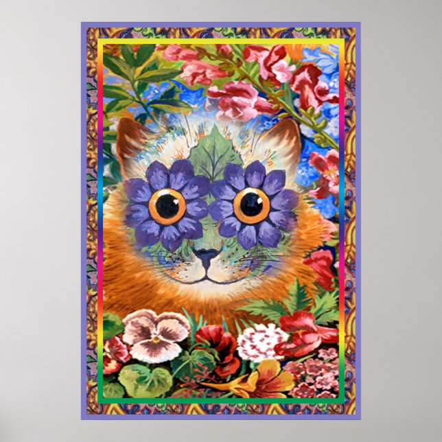 Vintage Wain Funky Flower Cat Poster Print (Front)
