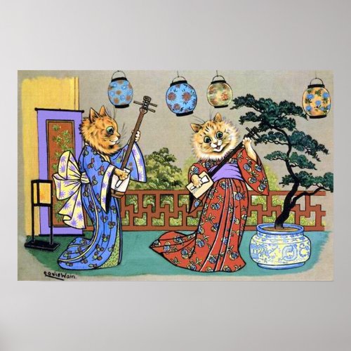 Vintage Wain Japanese Musical Cat Poster Print