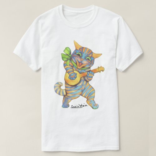 Vintage Wain Tabby Cat Playing Banjo Music T_Shirt