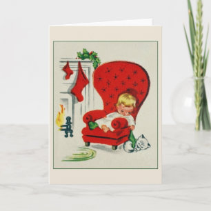 Vintage Waiting For Santa Christmas Card