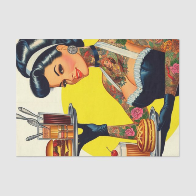 Vintage Waitress Pin-up Tissue Paper (Front)