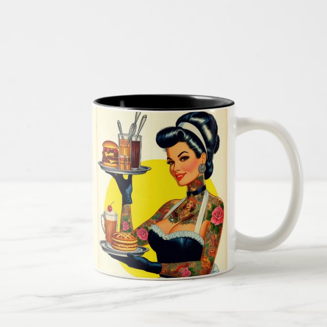 Vintage Waitress Pin-up Two-Tone Coffee Mug (Right)
