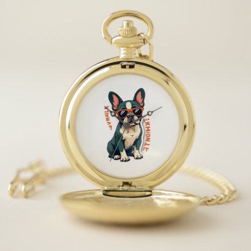 Vintage Walk Ill Think About It French Bulldog Fun Pocket Watch