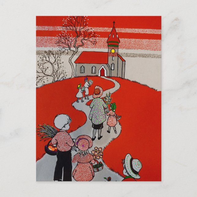 Vintage Walk to Church Postcard (Front)