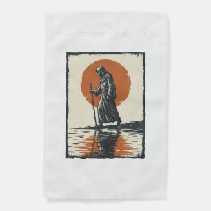 Vintage Walking Figure Sunset Reflection Vector Ar Garden Flag