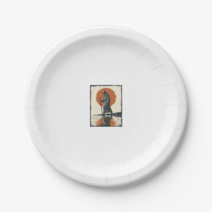 Vintage Walking Figure Sunset Reflection Vector Ar Paper Plates