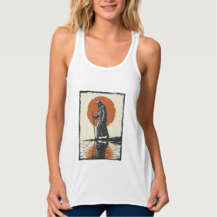 Vintage Walking Figure Sunset Reflection Vector Ar Tank Top