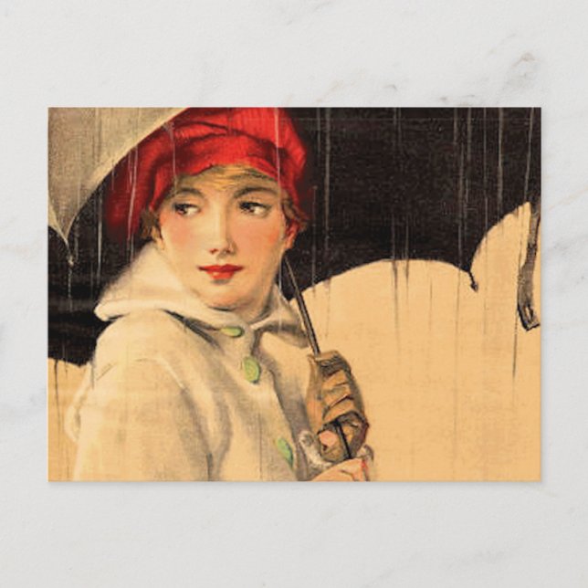 Vintage Walking in the Rain Postcard (Front)