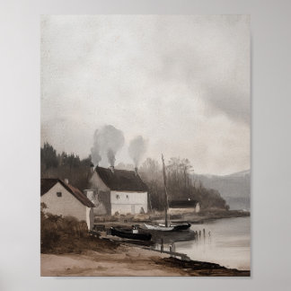 Vintage Wall Art, Oil Painting Coastal House Print