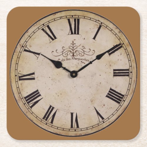 Vintage Wall Clock Square Paper Coaster