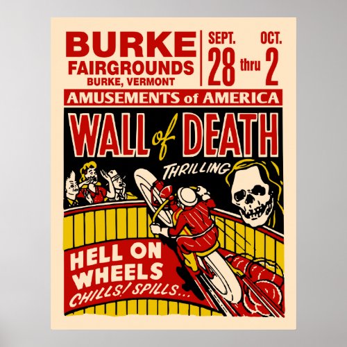 Vintage Wall Of Death Motorcycle Poster