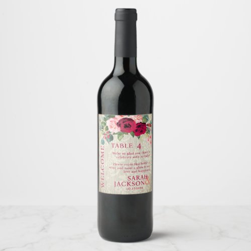 Vintage Wallpaper and Roses Wedding Table Numbers Wine Label