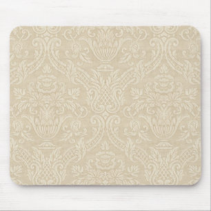 Vintage Wallpaper Beige Floral Elegant Damask Mouse Pad
