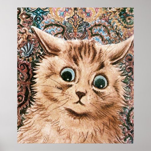 Vintage Wallpaper Cat Poster Print | Zazzle.com