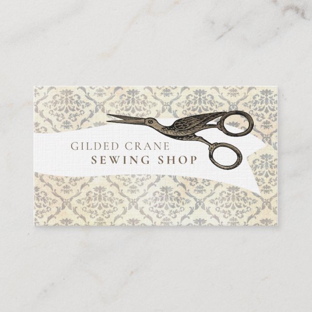 Vintage Wallpaper Gilded Bird Scissors Business Card (Front)