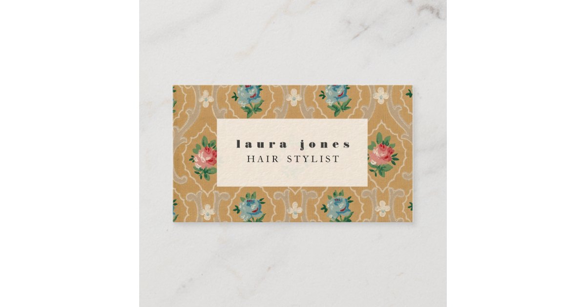 Vintage Wallpaper Pattern Hair Stylist Template Business Card