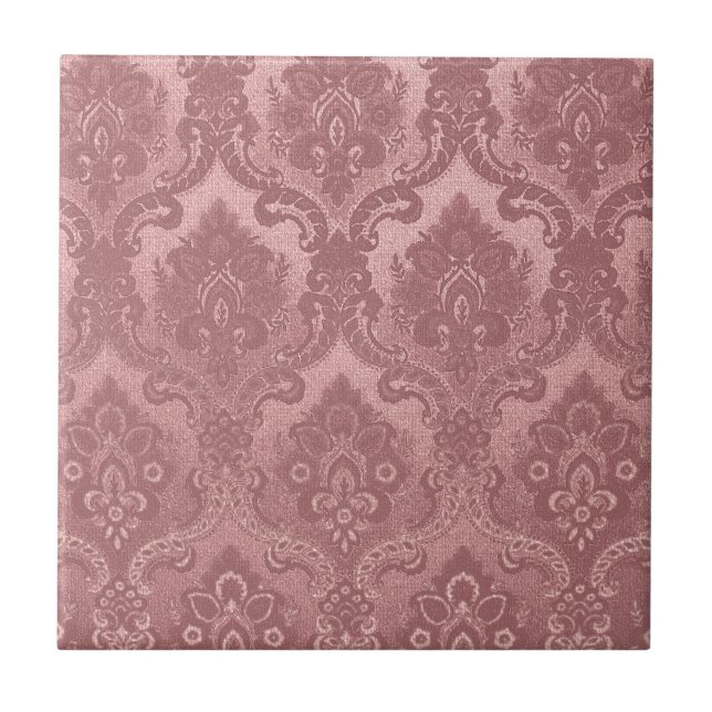 Vintage Wallpaper Pattern Pink Ceramic Tile (Front)
