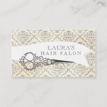 Vintage Wallpaper Scissors Hair Salon Business Business Card by Pip_Gerard at Zazzle
