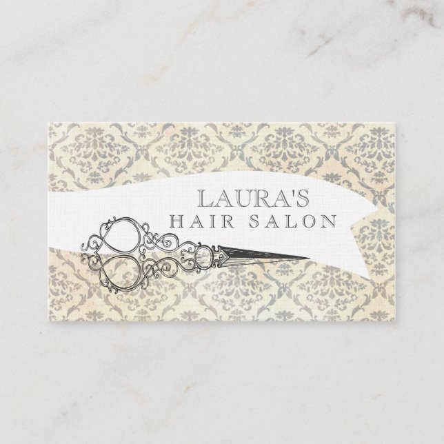 Vintage Wallpaper Scissors Hair Salon Business Card (Front)