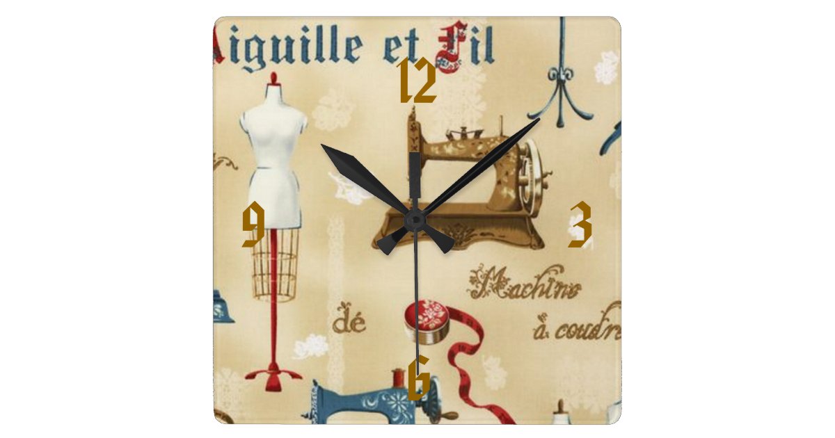Vintage Wallpaper Sewing Room Print Clock | Zazzle