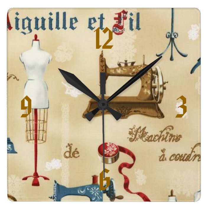 Vintage Wallpaper Sewing Room Print Clock Zazzle Com
