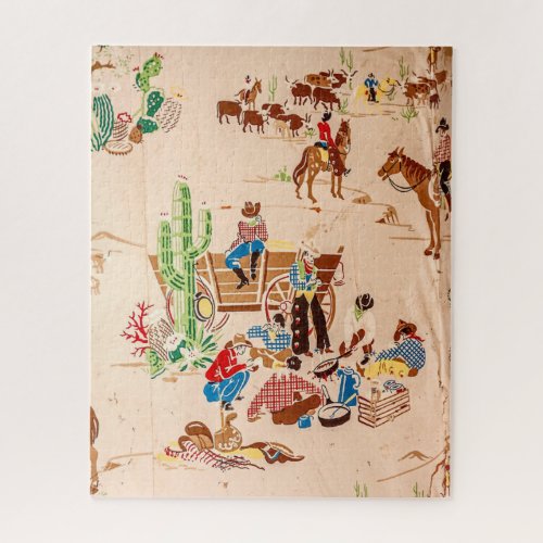 Vintage Wallpaper with Cowboys _  520 piece Jigsaw Puzzle