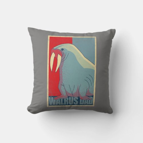 Vintage WALRUS Dad Walrus Fathers Day  Throw Pillow