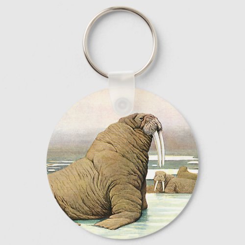 Vintage Walrus on Iceberg in Arctic Wild Animals Keychain