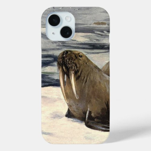 Vintage Walruses in the Arctic Snow by CE Swan iPhone 15 Case