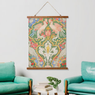 Vintage Walter Crane Cockatoo and Peacock Art Hanging Tapestry