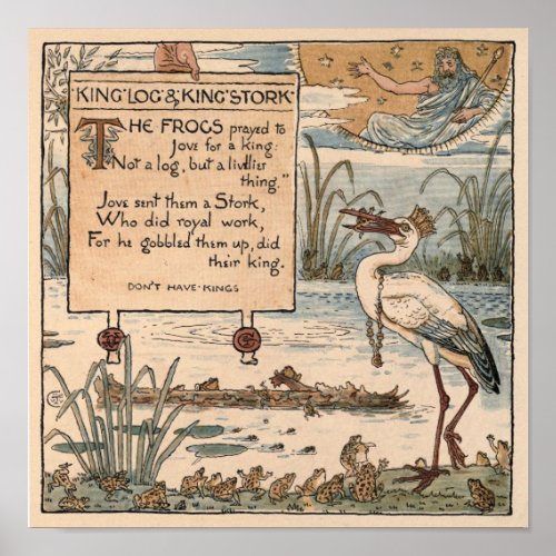 Vintage Walter Crane King log  king stork small Poster