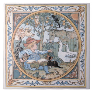Vintage Walter Crane: The child, the farm animals Tile