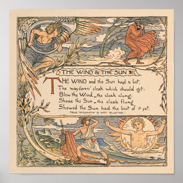 Vintage Walter Crane The wind and the sun small Poster