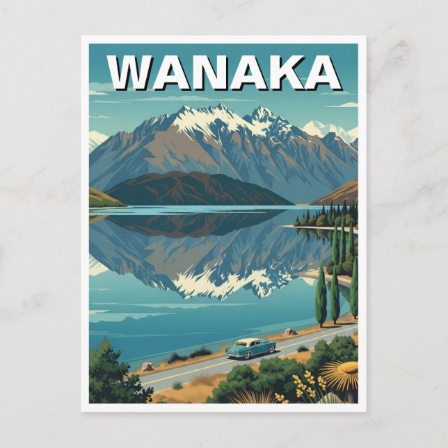 Vintage Wanaka New Zealand Travel Postcard (Front)