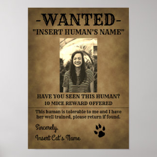 Vintage Wanted Poster Designed by your Cat