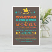 Vintage Wanted Western Cowboy Birthday Invitation (Standing Front)