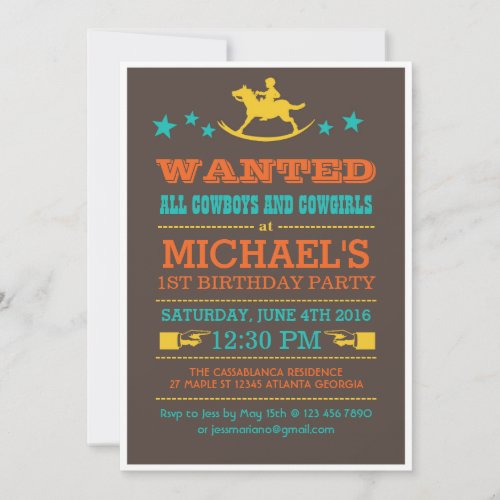 Vintage Wanted Western Cowboy Birthday Invitation