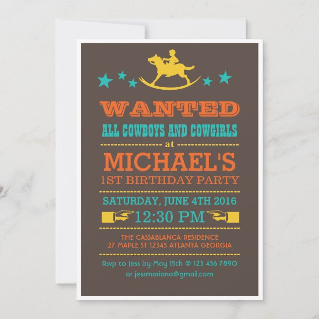 Vintage Wanted Western Cowboy Birthday Invitation (Front)