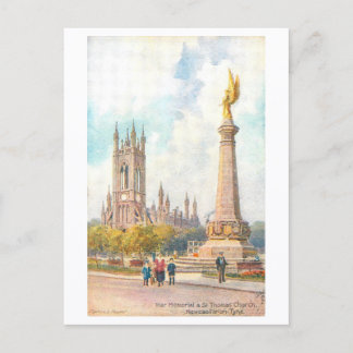 Vintage War Memorial and Church, Newcastle on Tyne Postcard