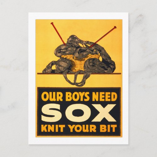 Vintage War Our Boys Need Sox Knit Your Bit Postcard